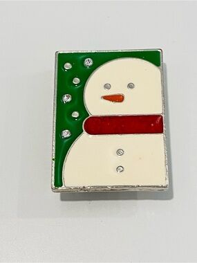 Vintage Enamel Snowman Brooch Pin Pendant Christmas Holiday Jewelry Silver Tone